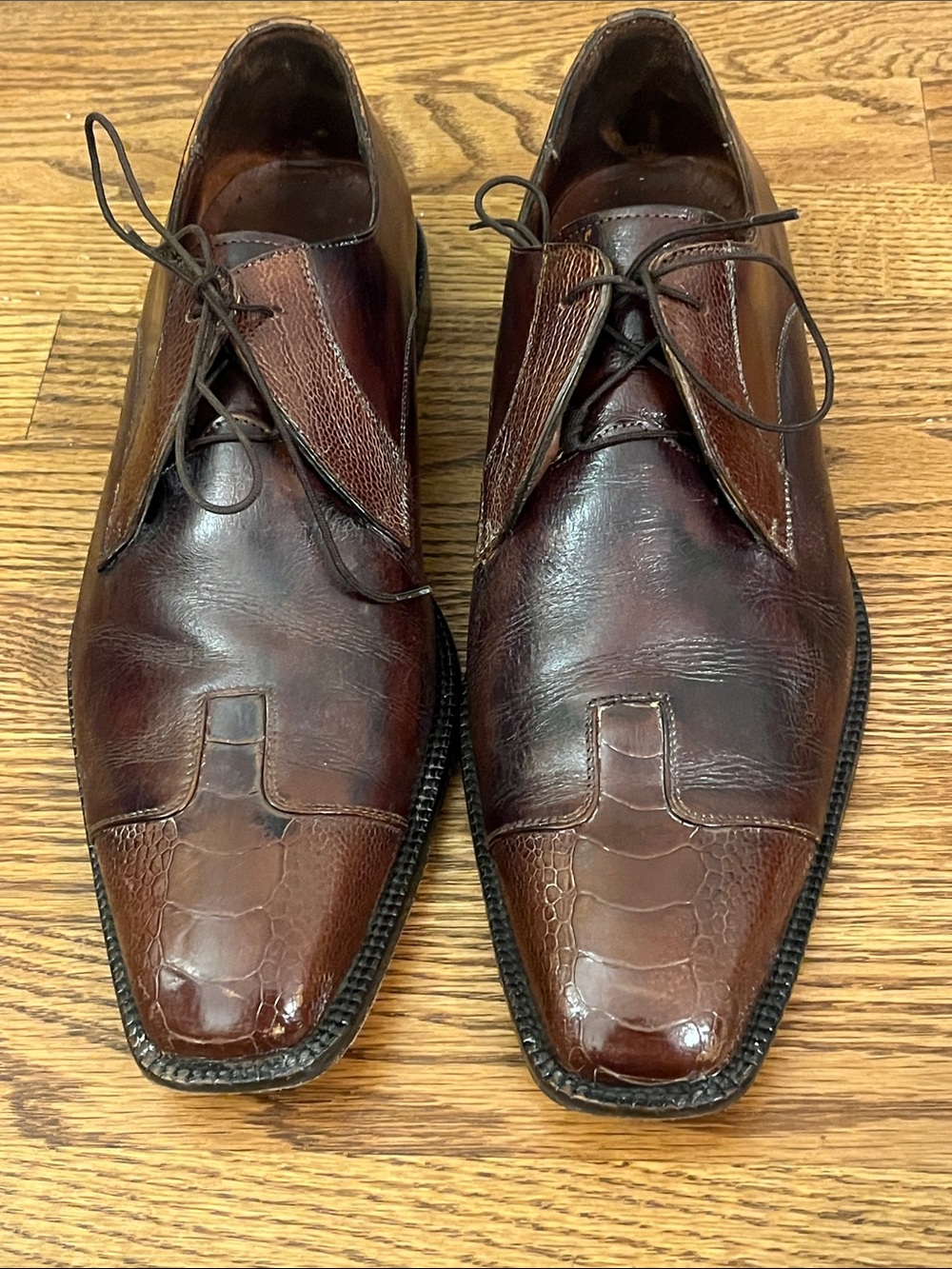 Belvedere Florence Mens Brown Genuine Ostrich Lace Up Dress Shoes Sz 10M Italy